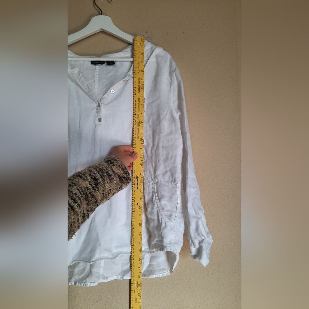 Tahari 100% Linen Blouse Hooded Lagenlook Scandi Coastal Summer - Picture 2 of 8